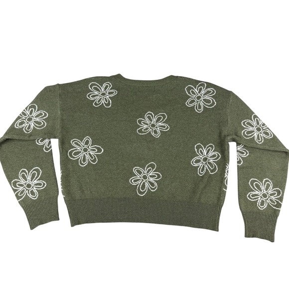 No Boundaries Women's Green Floral Knit V Neck Button-Up‎ Cardigan Y2K Boho Soft - Picture 9 of 10